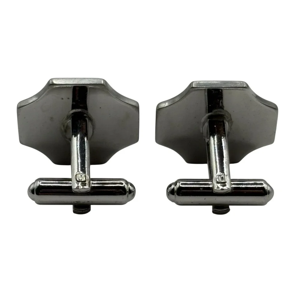 Hickok Keyhole Cufflinks Shiny Silver Tone Textured Vintage Ornate Unique Formal